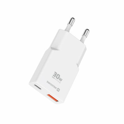 Swissten Slim GaN Ταξιδιωτικός Φορτιστής 30W με USB-C Power Delivery & USB-A Quick Charge 22070201 Άσπρο