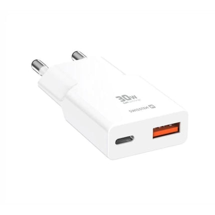 Swissten Slim GaN Ταξιδιωτικός Φορτιστής 30W με USB-C Power Delivery & USB-A Quick Charge 22070201 Άσπρο