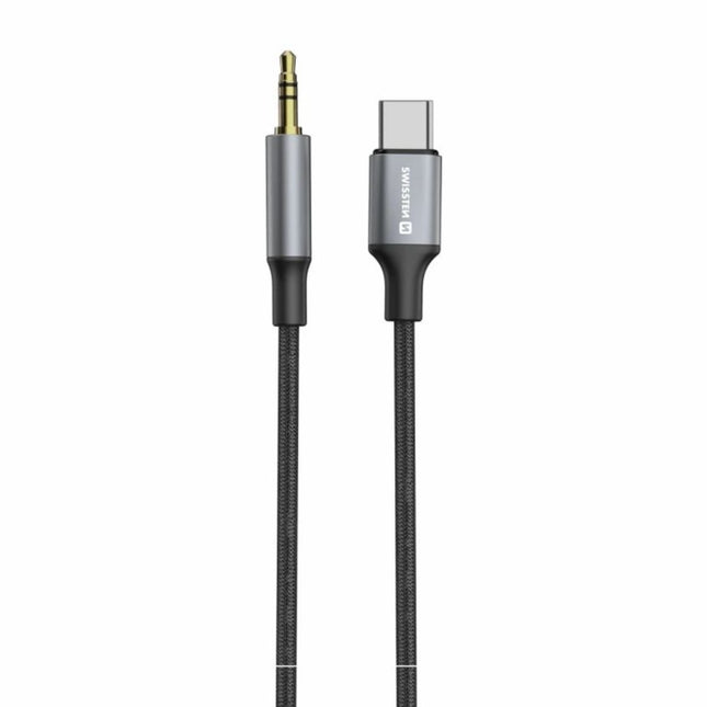 Swissten Stereo Audio Καλώδιο USB-C σε Jack 3.5mm Braided 1.5m 73502309 Μαύρο