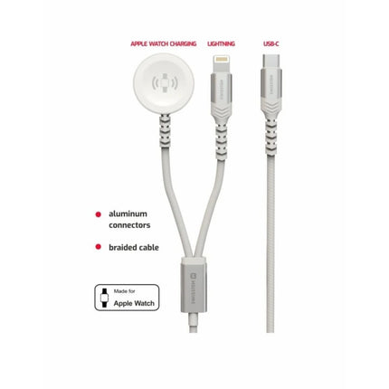 Swissten 2-σε-1 Καλώδιο Φόρτισης Apple Watch & Lightning 1.2m με USB-C και Πλεκτή Επένδυση 22065503 Άσπρο