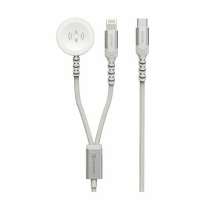 Swissten 2-σε-1 Καλώδιο Φόρτισης Apple Watch & Lightning 1.2m με USB-C και Πλεκτή Επένδυση 22065503 Άσπρο