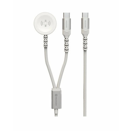 Swissten 2-σε-1 Ασύρματο Καλώδιο Φόρτισης Apple Watch & USB-C 1.2m με Πλεκτή Επένδυση 22065504 Άσπρο