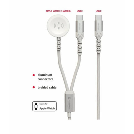 Swissten 2-σε-1 Ασύρματο Καλώδιο Φόρτισης Apple Watch & USB-C 1.2m με Πλεκτή Επένδυση 22065504 Άσπρο