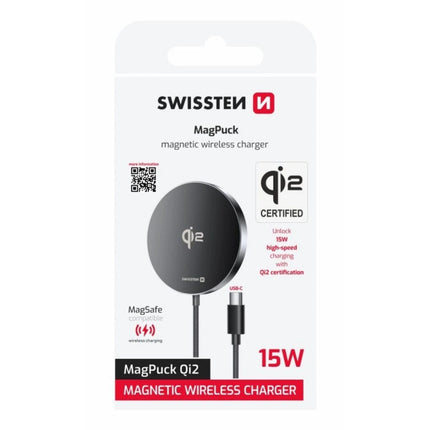 Swissten MagPuck Μαγνητικός Ασύρματος Φορτιστής 15W με Καλώδιο 1.5m (Συμβατός με MagSafe) 22055560