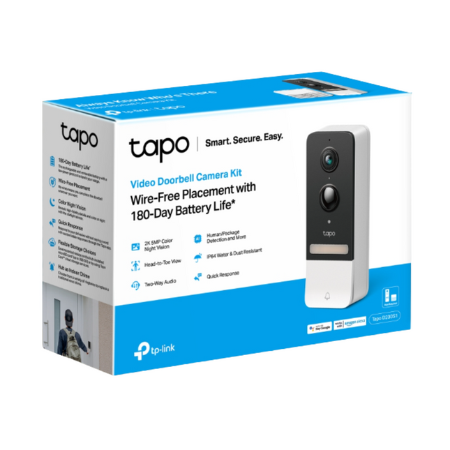 TP-LINK TAPO Πόρτας με Κάμερα, Έξυπνη Μπαταρίας 2K 5MP, Νυχτερινή Όραση, IP64, Αντικλεπτικός Συναγερμός