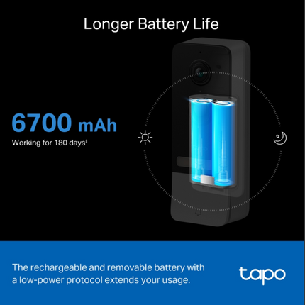 TP-LINK TAPO Πόρτας με Κάμερα, Έξυπνη Μπαταρίας 2K 5MP, Νυχτερινή Όραση, IP64, Αντικλεπτικός Συναγερμός