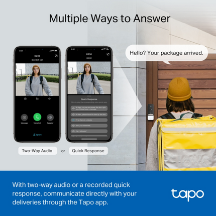 TP-LINK TAPO Πόρτας με Κάμερα, Έξυπνη Μπαταρίας 2K 5MP, Νυχτερινή Όραση, IP64, Αντικλεπτικός Συναγερμός