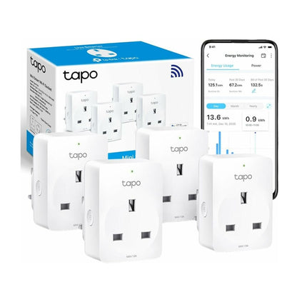 TAPO P110 TP-Link Mini Έξυπνη WiFi Πρίζα Energy Monitoring, Φωνητικός Έλεγχος, Προγραμματισμός, Auto-Off, Away Mode Πακέτο 4 Τεμαχίων