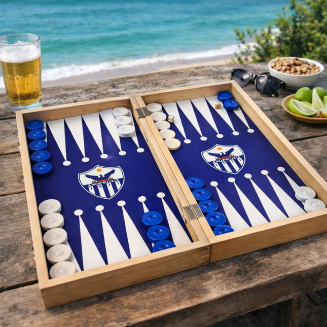 Ξύλινο Τάβλι Ανόρθωσις 47cm με Ζάρια και Πούλια Μπλε/ Άσπρο