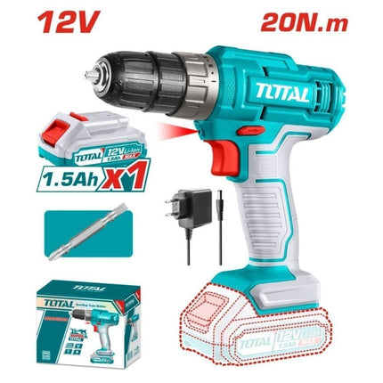 TOTAL Σετ Δραπανοκατσάβιδο Μπαταρίας 12V  με Μπαταρία 1.5Ah, Φορτιστή και Μύτη Cr-V 65mm