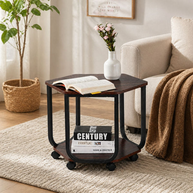 Τραπεζάκι Σαλονιού Tea Table με Ράφι & Ροδάκια 59.6x53x49.7cm