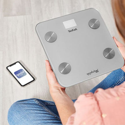 TEFAL Goodvibes Life+ Έξυπνη Ζυγαριά Μπάνιου Bluetooth έως 160kg με 10 Δείκτες Μέτρησης BM9620 BM9600 Γκρι