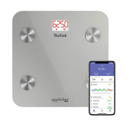TEFAL Goodvibes Life+ Έξυπνη Ζυγαριά Μπάνιου Bluetooth έως 160kg με 10 Δείκτες Μέτρησης BM9620 BM9600 Γκρι