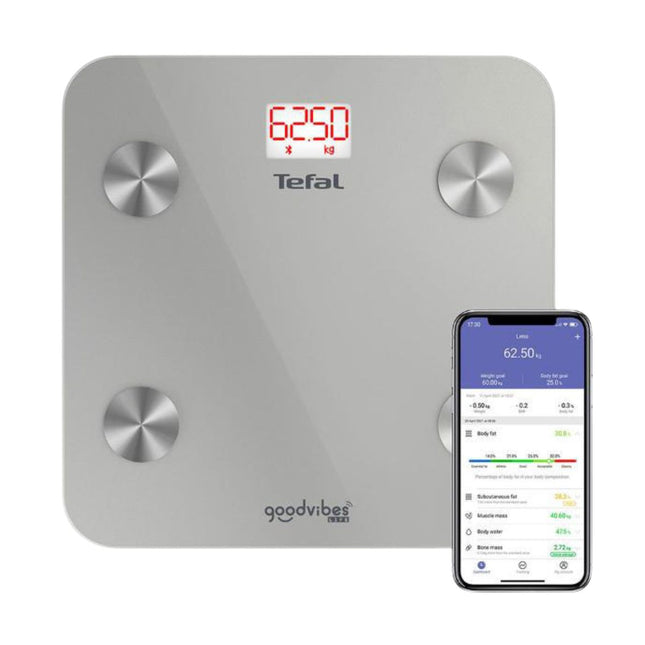 TEFAL Goodvibes Life+ Έξυπνη Ζυγαριά Μπάνιου Bluetooth έως 160kg με 10 Δείκτες Μέτρησης BM9620 BM9600 Γκρι