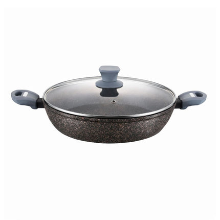 ELECTRA Κεραμικό Τηγάνι 28cm με Γυάλινο Καπάκι, Βαλβίδα Ατμού & Αντικολλητική Επίστρωση, Σκούρο Γρανιτέ Φινίρισμα