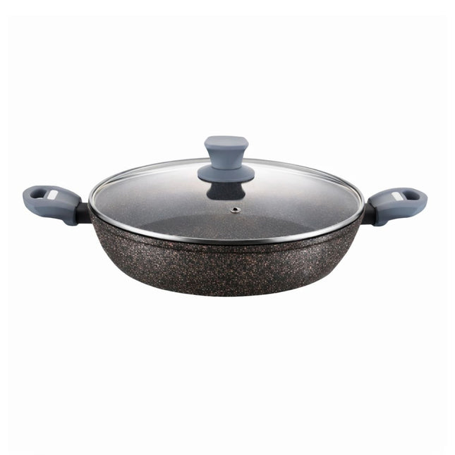 ELECTRA Κεραμικό Τηγάνι 28cm με Γυάλινο Καπάκι, Βαλβίδα Ατμού & Αντικολλητική Επίστρωση, Σκούρο Γρανιτέ Φινίρισμα