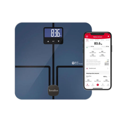 TERRAILLON Master Coach Ultra Ηλεκτρονική Ζυγαριά Μπάνιου Wi-Fi, Ανάλυση Σύστασης Σώματος, Καρδιακός Ρυθμός & LCD Οθόνη, Ζύγιση έως 180kg