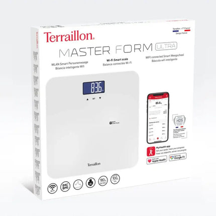 Terraillon Master Form Ultra WiFi Ζυγαριά Μπάνιου με Παρακολούθηση BMI και Σύστασης Σώματος μέσω MyHealth έως 180 kg 15053 Λευκό