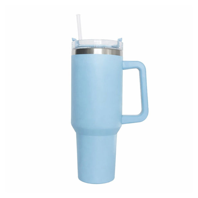 Θερμός Ποτήρι Ταξιδιού 1200ml με Χερούλι & Καλαμάκι Γαλάζιο
