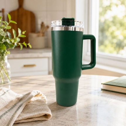 Θερμός Ποτήρι Ταξιδιού 1200ml με Χερούλι & Καλαμάκι Πράσινο
