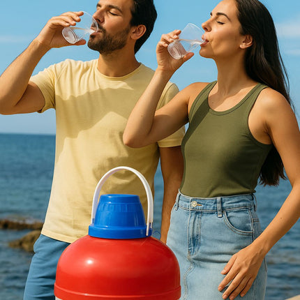 Θερμός Πλαστικός Στρογγυλός 5L με Επένδυση, Βρυσάκι & Καπάκι που Γίνεται Κύπελλο