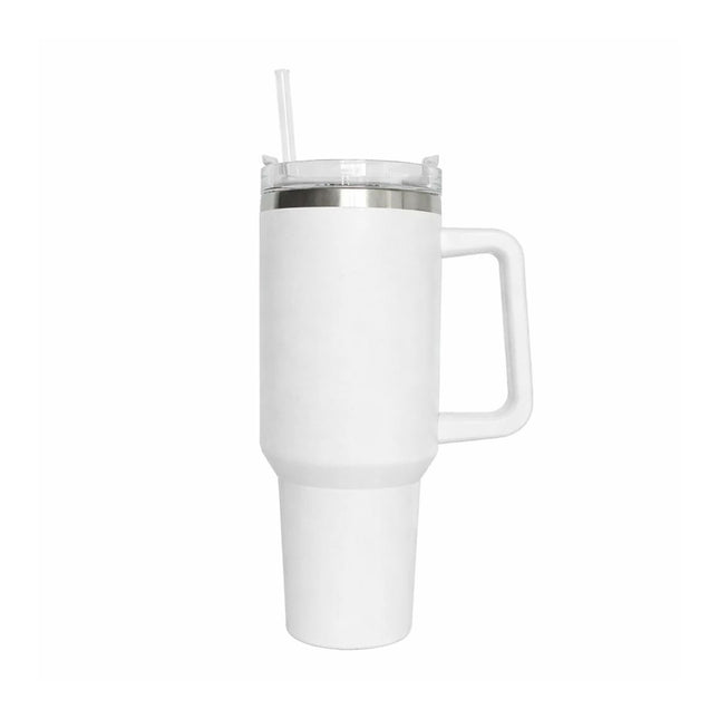 Θερμός Ποτήρι Ταξιδιού 1200ml με Χερούλι & Καλαμάκι Άσπρο