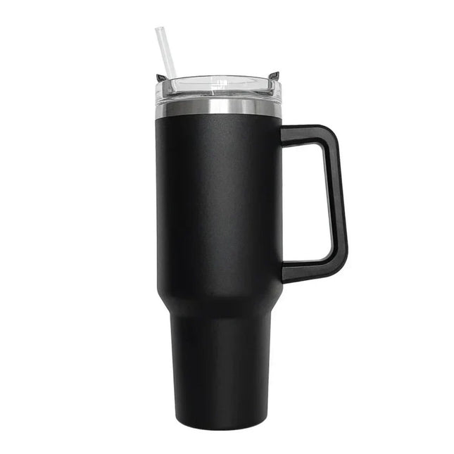 Θερμός Ποτήρι Ταξιδιού 1200ml με Χερούλι & Καλαμάκι Μαύρο