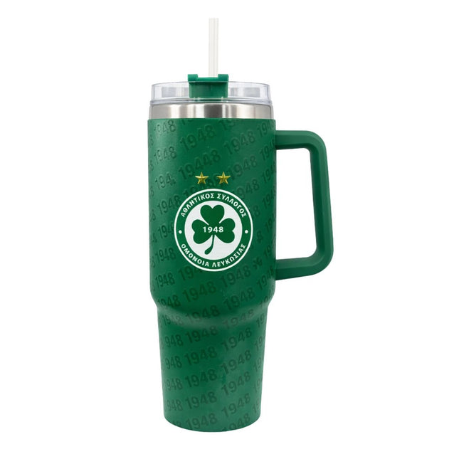 Θερμός Ποτήρι Ταξιδιού 1200ml με Χερούλι & Καλαμάκι Ομόνοια 1948 Πράσινο
