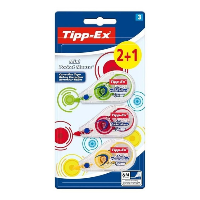 BIC TIPP-EX 2+1 Δώρο Mini Pocket Διορθωτική Ταινία Mouse Correction Tape Fashion 5mm x 6m TX-926396