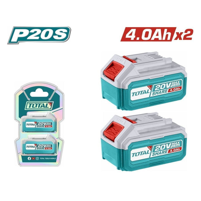 TOTAL Σετ Μπαταριών Λιθίου 20V 4Ah P20S 2 Τεμάχια με Ένδειξη LED (TOSLI240312E)