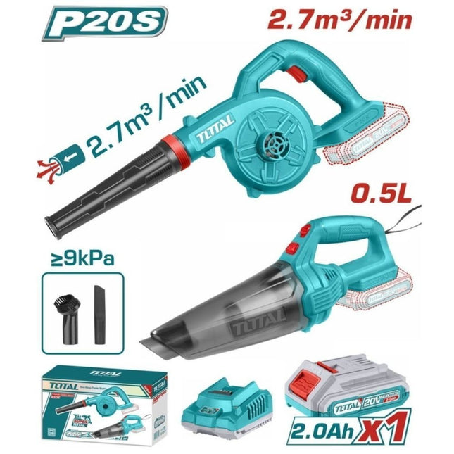 TOTAL Σετ Φυσητήρας + Σκουπάκι Μπαταρίας 20V Li-ion με 1 Μπαταρία 2.0Ah & Φορτιστή