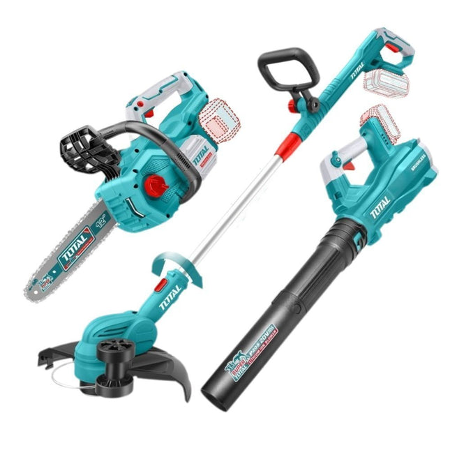 TOTAL Επαγγελματικό Σετ Κήπου Μπαταρίας 20V, Αλυσοπρίονο, Θαμνοκοπτικό & Φυσητήρας με 2 Μπαταρίες 4Ah & Φορτιστή