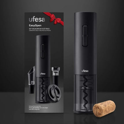 EasyOpen Ηλεκτρικό Τιρμπουσόν Ασύρματο με LED, Decanter & Καπάκι Σφράγισης Μαύρο