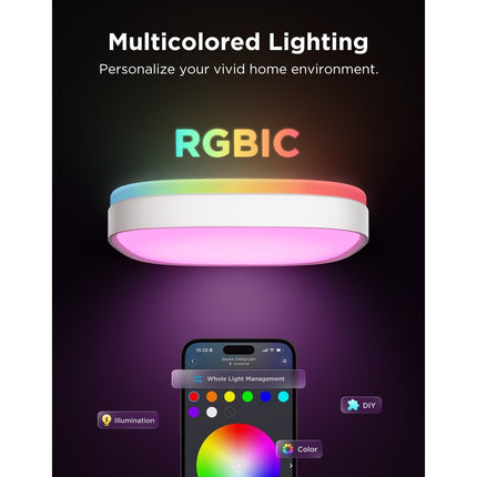 GOVEE Τετράγωνο Φωτιστικό Οροφής RGBWW + RGBIC 12″, 2400 lm – H80A4C01