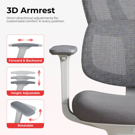Lumivida Καρέκλα Γραφείου Mesh με Μπράτσα 3D CH10-26 Γκρι