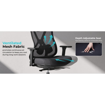 Lumivida Καρέκλα Γραφείου Mesh με Μπράτσα 3D και Ανάκλιση 125° OCH01-5 Μαύρο