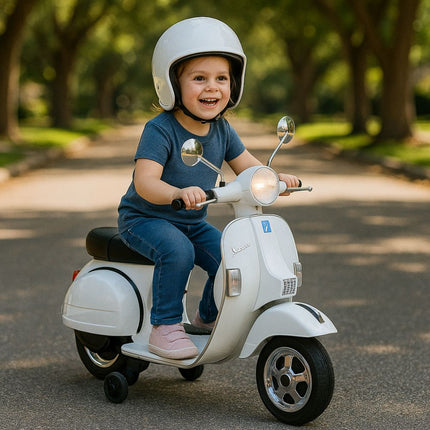 VESPA® Ηλεκτροκίνητη Παιδική Μηχανή 12V, 4.5Ah Ride-On με Αυθεντικό Ιταλικό Στυλ σε Άσπρο Χρώμα, 3+ Ετών