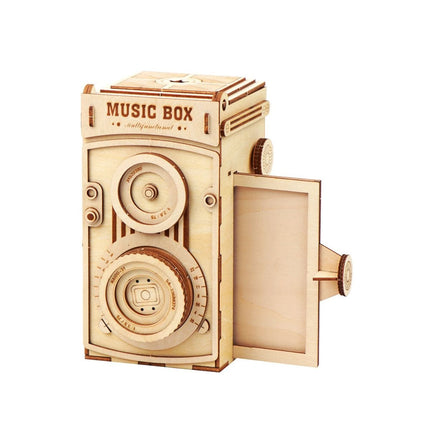 Vintage Camera Music Box Ξύλινο Διακοσμητικό Μουσικό Κουτί με Φωτογραφία και DIY Συναρμολόγηση 6+ Ετών