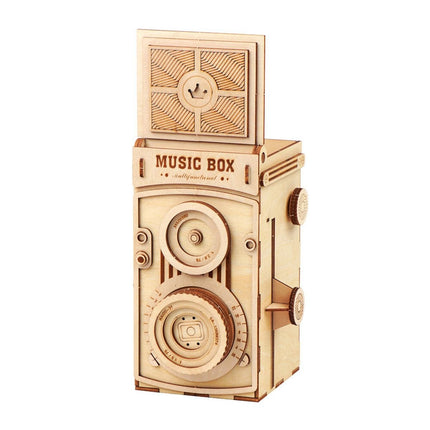 Vintage Camera Music Box Ξύλινο Διακοσμητικό Μουσικό Κουτί με Φωτογραφία και DIY Συναρμολόγηση 6+ Ετών