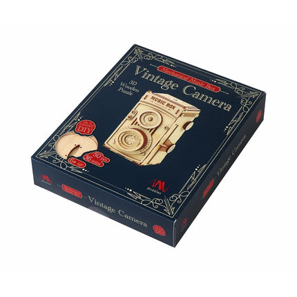 Vintage Camera Music Box Ξύλινο Διακοσμητικό Μουσικό Κουτί με Φωτογραφία και DIY Συναρμολόγηση 6+ Ετών