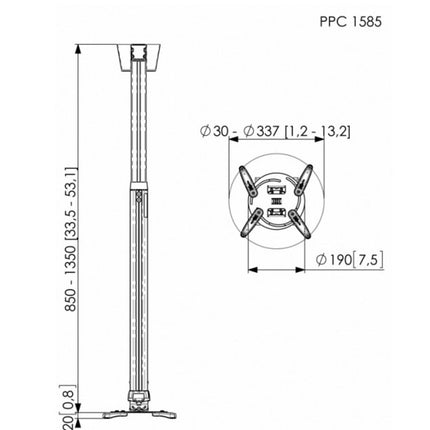 Vogels Ρυθμιζόμενη Βάση Οροφής για Projector 85–135cm έως 15kg PPC1585