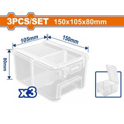 WADFOW Σετ 3 Διαφανή Κουτιά Αποθήκευσης 150x105x80mm με Αφαιρούμενο Διαμέρισμα WTB8333