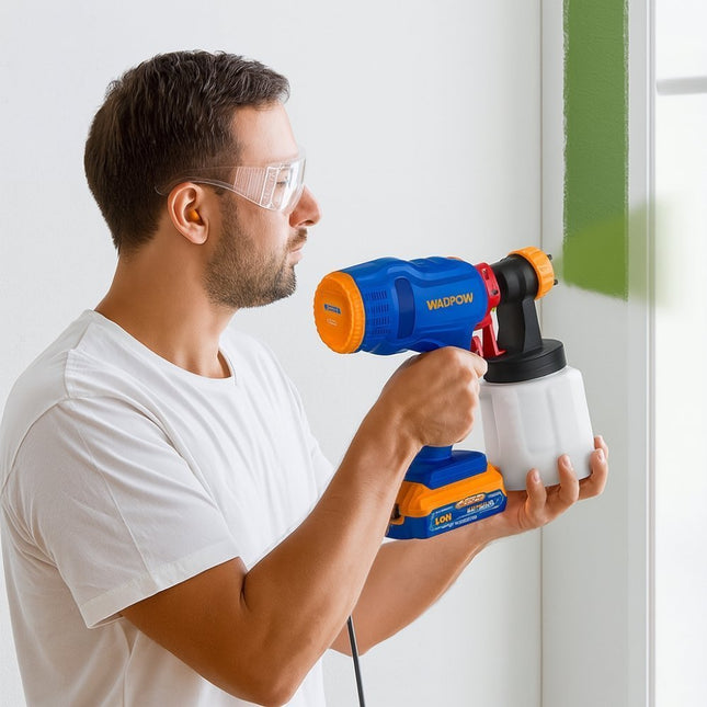 WADFOW Σετ Ηλεκτρικό Πιστόλι Βαφής 20V με Δοχείο 0.8lt, Μπαταρία 4Ah, Φορτιστή και Σετ Σπάτουλες