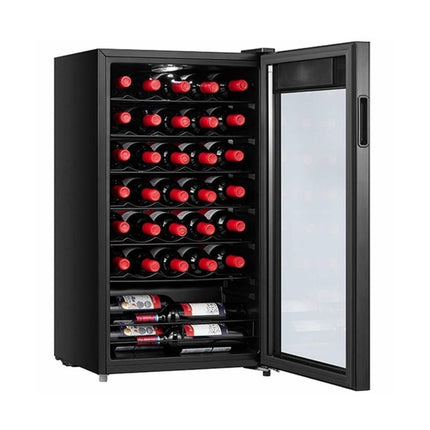 Midea Συντηρητής Κρασιών 34 Φιαλών με UV Glass Door, Ηλεκτρονικό Έλεγχο & LED Φωτισμό, MDRW150FGG22 Μαύρο