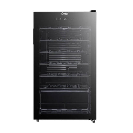 Midea Συντηρητής Κρασιών 34 Φιαλών με UV Glass Door, Ηλεκτρονικό Έλεγχο & LED Φωτισμό, MDRW150FGG22 Μαύρο