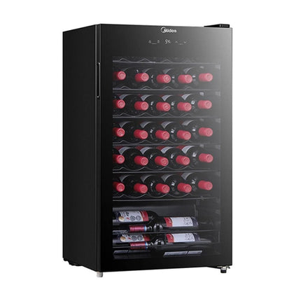 Midea Συντηρητής Κρασιών 34 Φιαλών με UV Glass Door, Ηλεκτρονικό Έλεγχο & LED Φωτισμό, MDRW150FGG22 Μαύρο