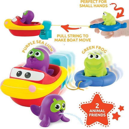 WINFUN Pull &amp; Go Boat, Παιχνίδι Βάρκα για Μπανιέρα με Θαλάσσιους Φίλους