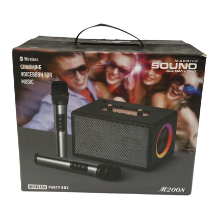 Φορητό Wireless Party Box M2008 με 2 Ασύρματα Μικρόφωνα, Hi-Fi Ήχο & Διπλά Ηχεία 3″ Μαύρο