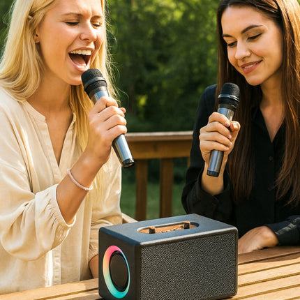 Φορητό Wireless Party Box M2008 με 2 Ασύρματα Μικρόφωνα, Hi-Fi Ήχο & Διπλά Ηχεία 3″ Μαύρο