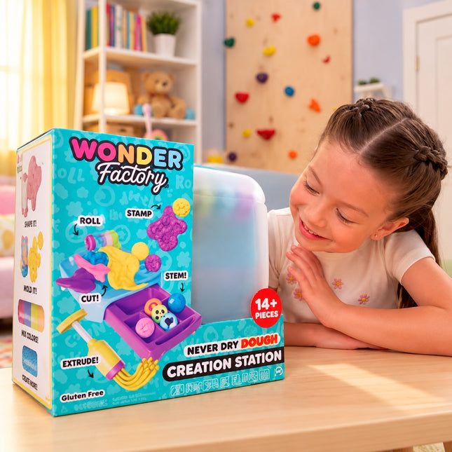 Wonder Factory Creation Station Playset Εργαστήριο Πλαστελίνης με 3 Βαζάκια Never Dry Dough, Σφραγίδες & Εργαλεία Δημιουργίας 595090-EUC, 3+ Ετών